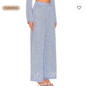 Jonathan Simkhai Orissa Sequin Pant Straight Wide Leg in Marina Blue Size Medium